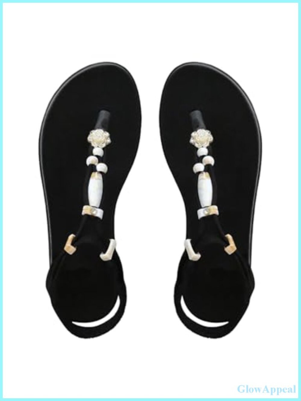 Rhinestone Beaded Open Toe Flat Sandals Elastic Ankle Strap